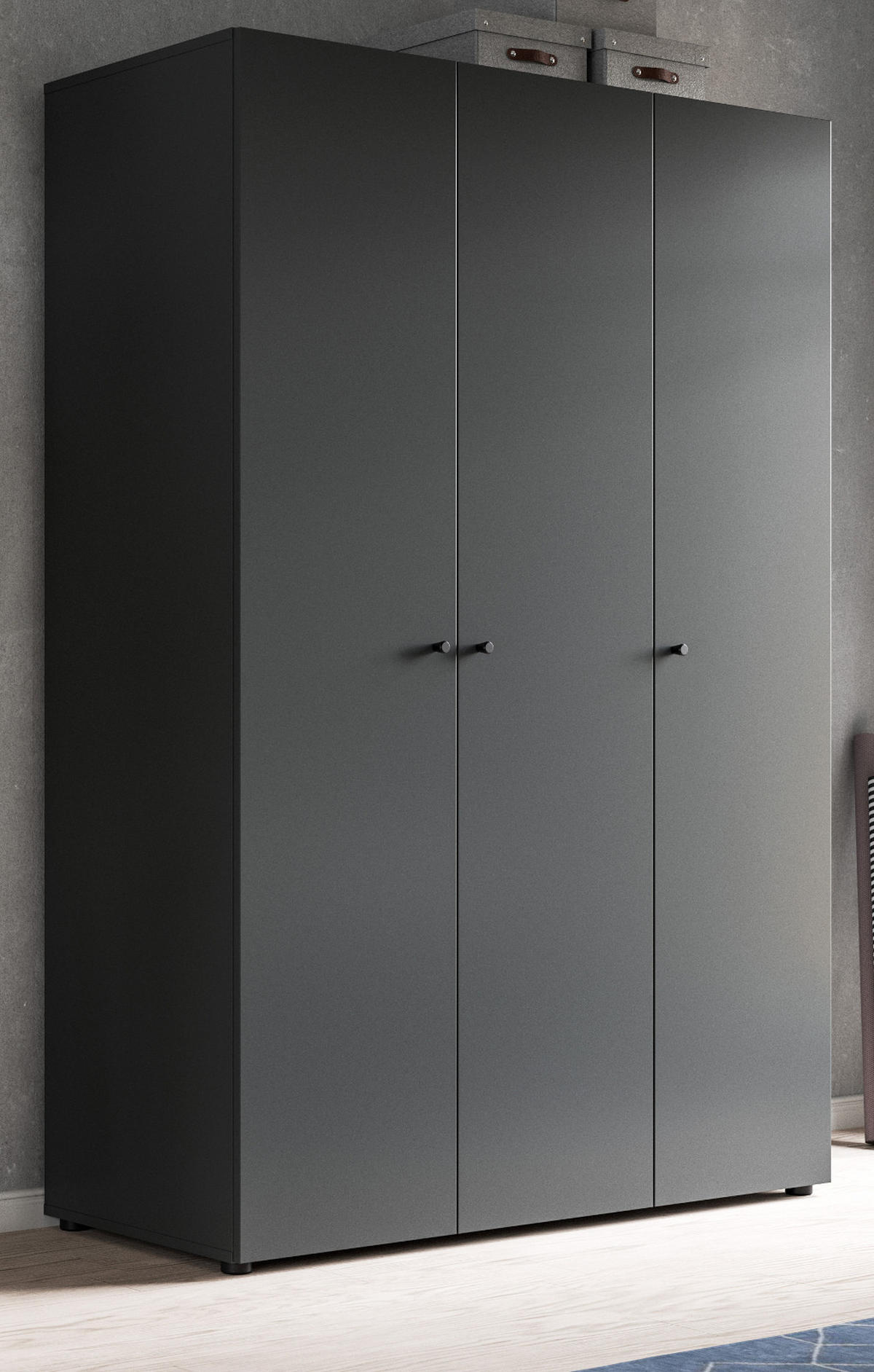 KLEIDERSCHRANK grau 3-türig 120 cm, Drehtürenschrank mit Kleiderstange - Schwarz/Grau, Holzwerkstoff/Kunststoff (120/176/51cm) - Inn.Furn
