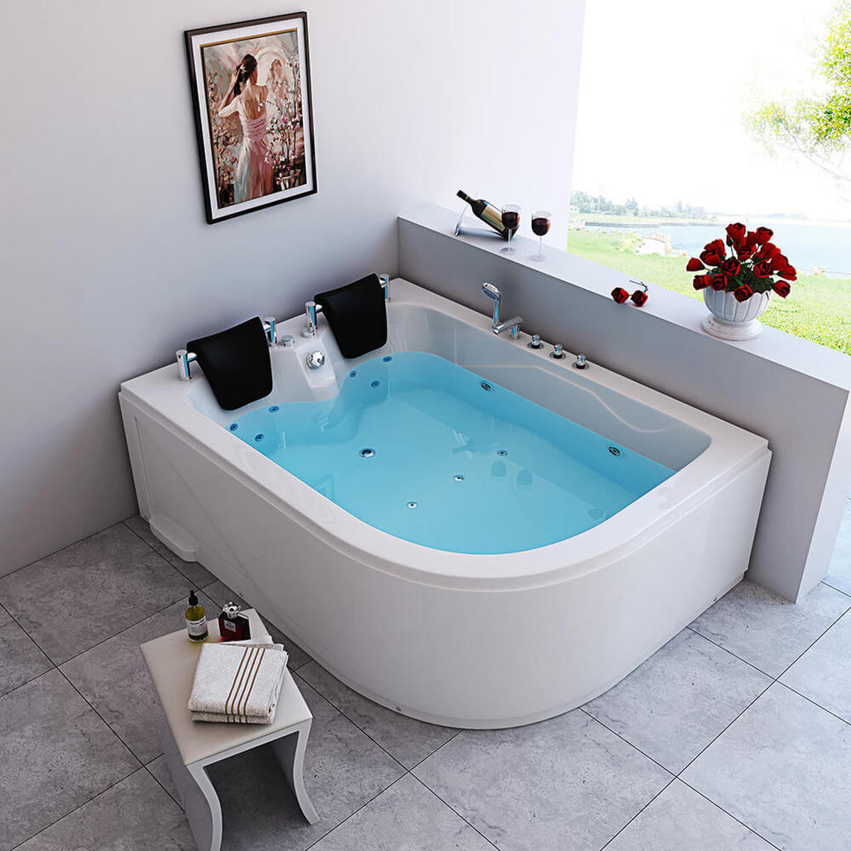 WHIRLPOOL BLUE OCEAN XL - Rechts - Weiß, Keramik (180/65/120cm) - Home Deluxe