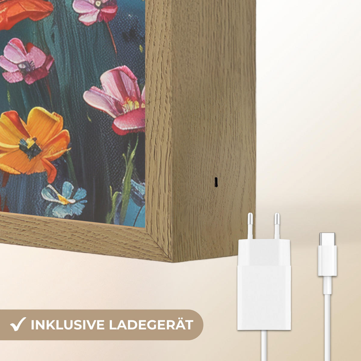 NÁSTĚNNÁ LAMPA S AKUMULÁTOREM Květiny - Příroda - Akvarel - Umění 40x60 cm - různobarevná, kompozitní dřevo (40/60/8cm) - OnlyWow