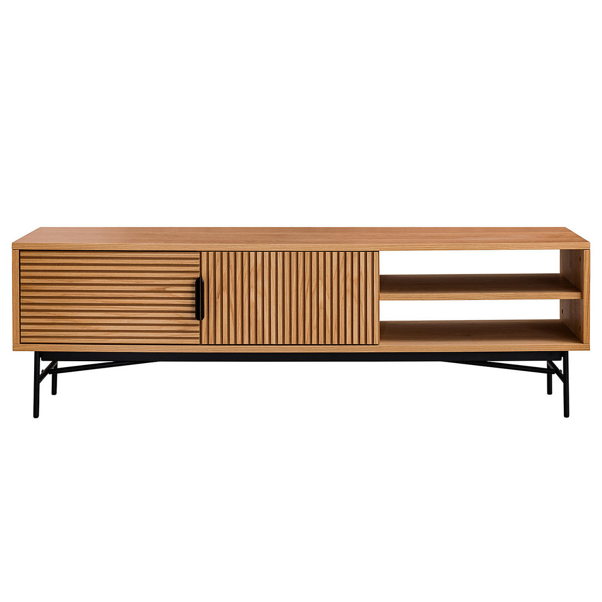 TV-LOWBOARD - MDF / Metall - Eichefarben/Schwarz, Holzwerkstoff/Metall (160/50/40cm) - home24