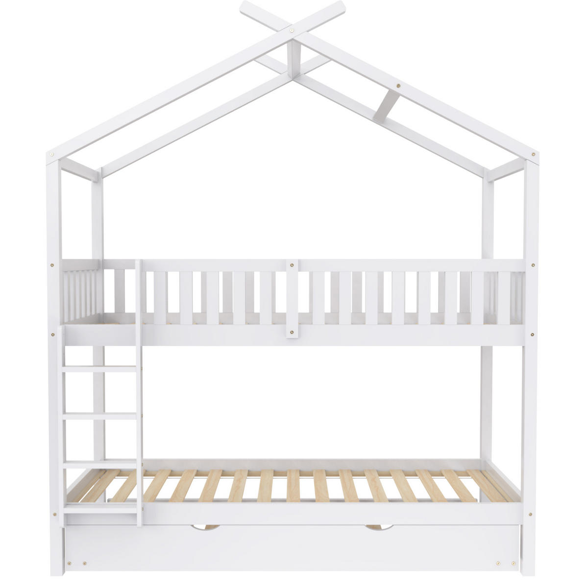 HAUSBETT 90/200 cm in Weiß – aus Kiefernholz mit Rollbett - Weiß, Holz (90/200cm) - BEAOK
