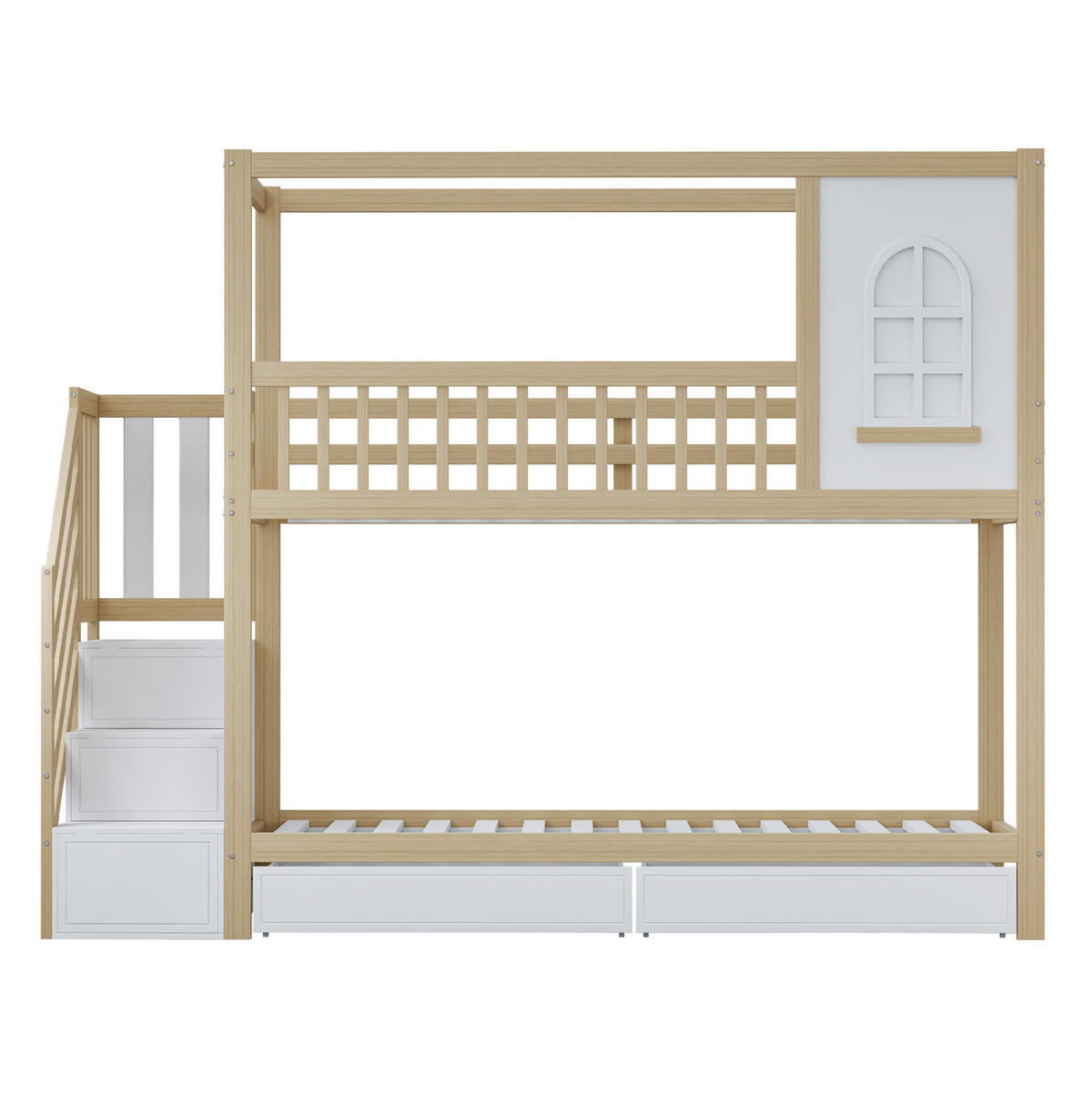 ETAGENBETT 90/200 cm aus Massivholz mit Stauraum und Sicherheitsleiter - Naturfarben, Holz (90/200cm) - BEAOK