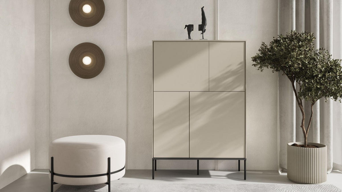 HIGHBOARD Bellezo Creme 95 cm hoch - Creme/Schwarz, Holzwerkstoff/Metall (95/142/41cm) - Selsey