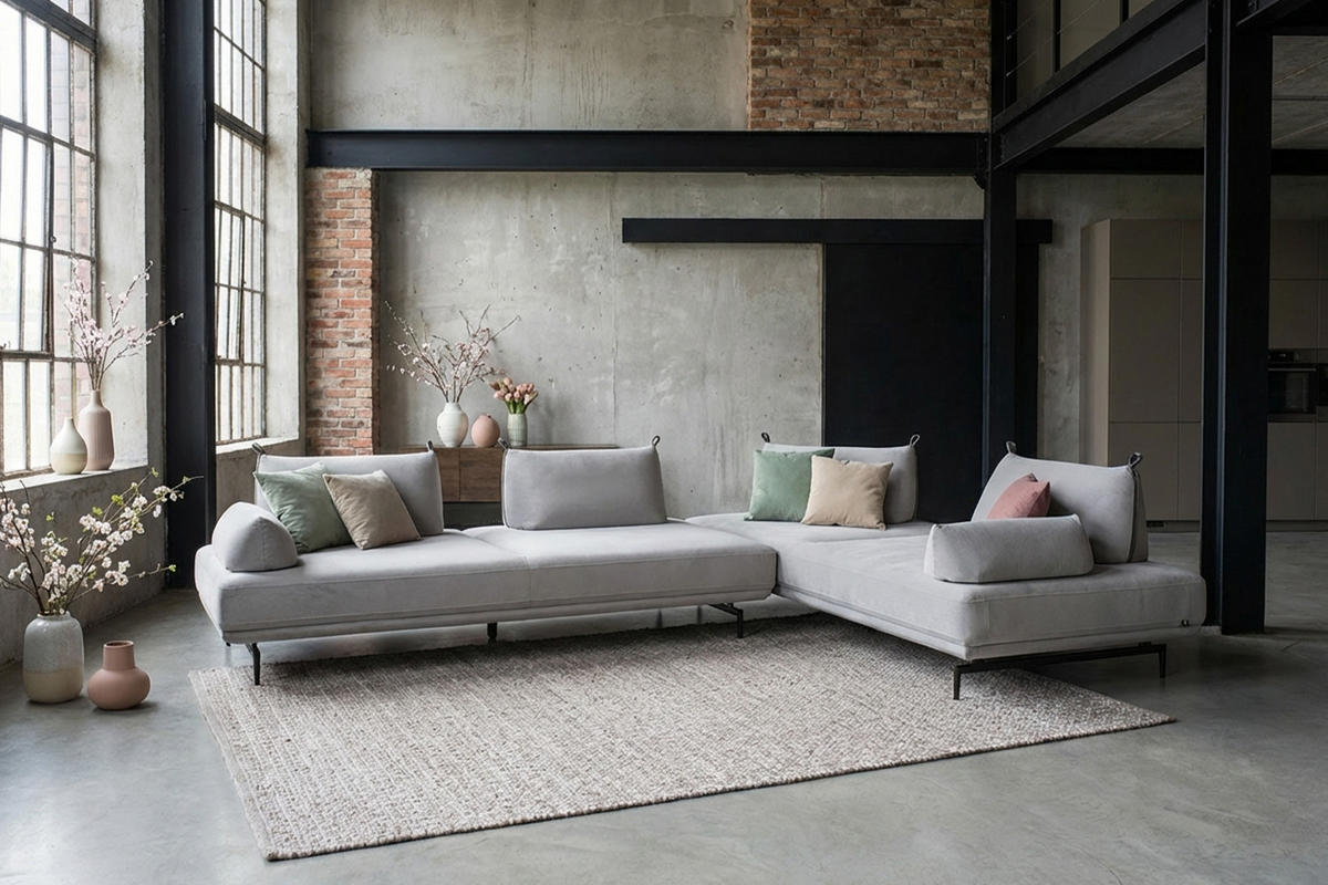 ECKSOFA CANE Grau Webstoff - Schwarz/Grau, Textil/Metall (310/210cm) - KAWOLA