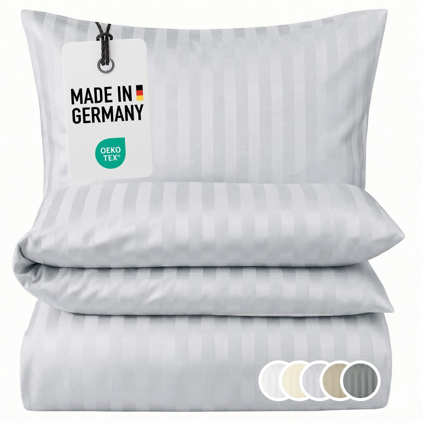 BETTWÄSCHE Damast 135x200 Silber Grau gestreift - Silberfarben, Naturmaterialien/Textil (135/200cm) - Carpe Sonno