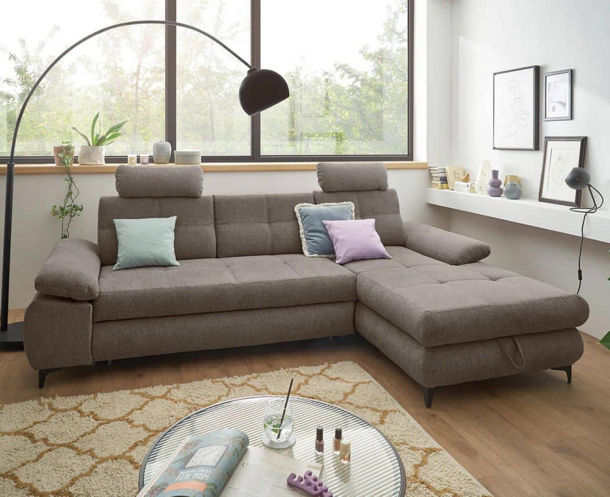ECKSOFA mit Schlaffunktion und Bettkasten - Schwarz/Braun, Kunststoff/Textil (177/274cm) - ed exciting design