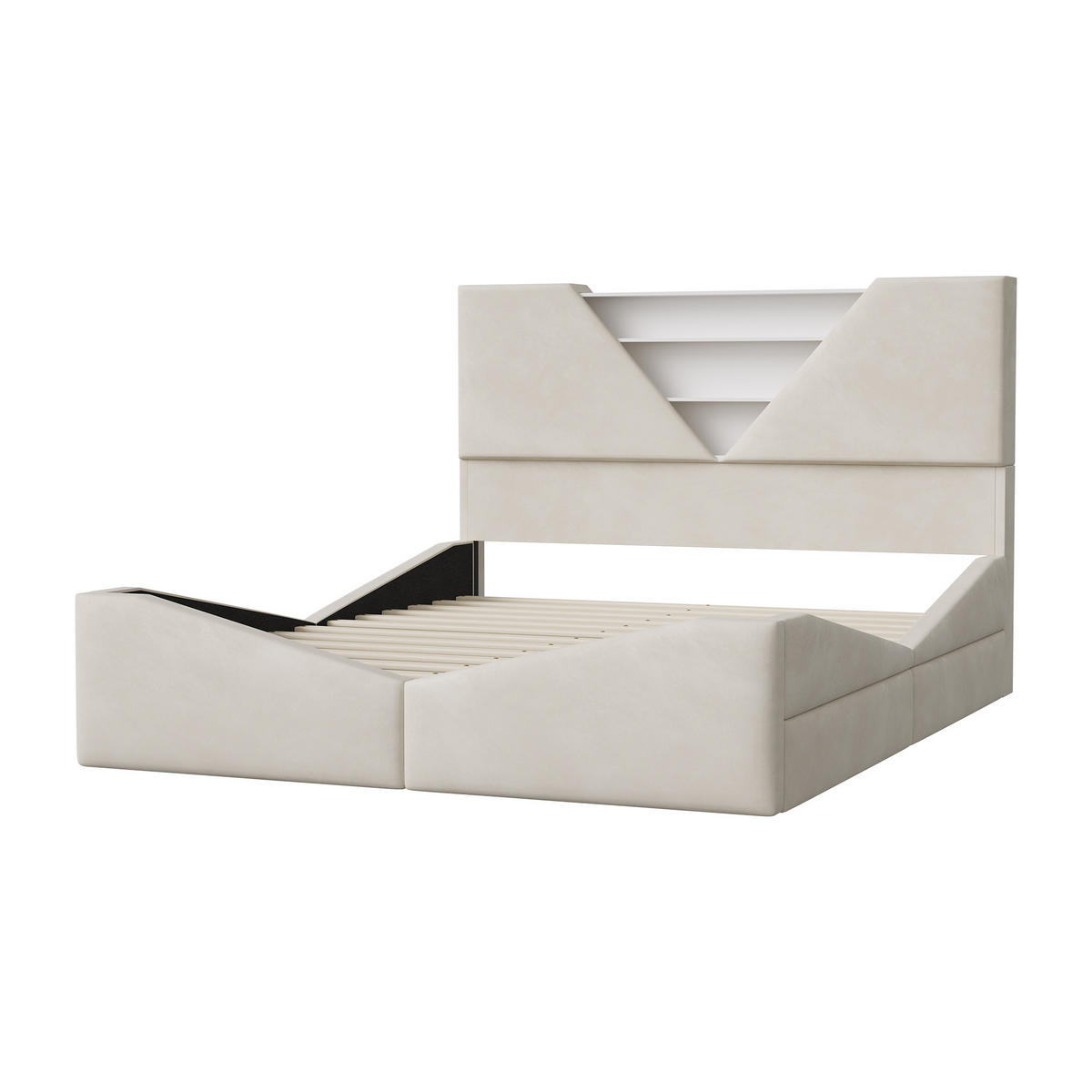 POLSTERBETT 140x190 cm mit 2 Schubladen, LED & USB, Doppelbett mit Kopfteil Stauraum, Beige - Beige, Metall (140/190cm) - EuroLiving