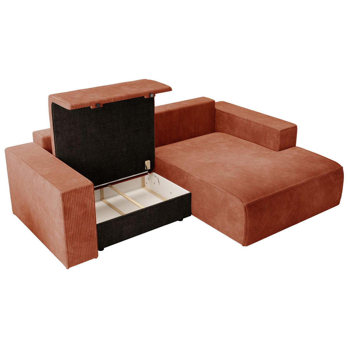 ECKSOFA Farese Mini mit Cordbezug Rostrot, rechts - Schwarz/Kupferfarben, Textil (167/240cm) - Selsey