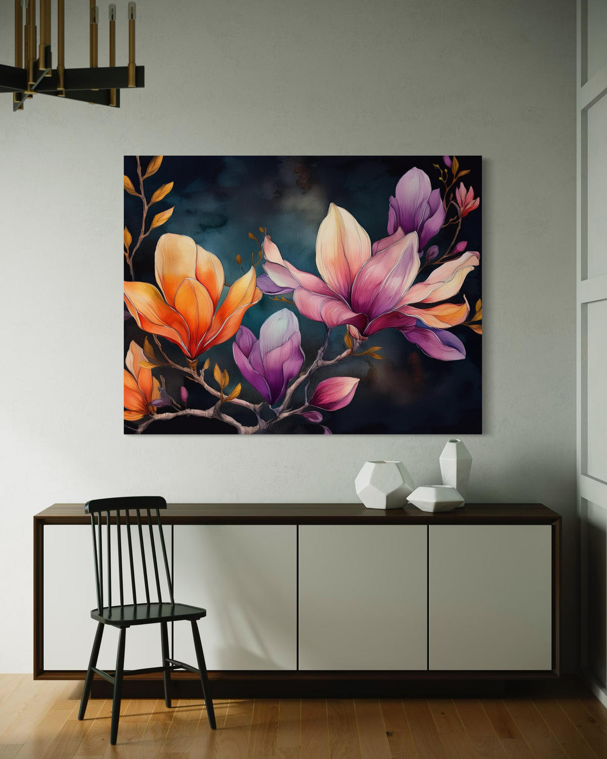 WANDBILD magnolienblüte gemalt - Multicolor, Textil (60/40cm) - Feeby