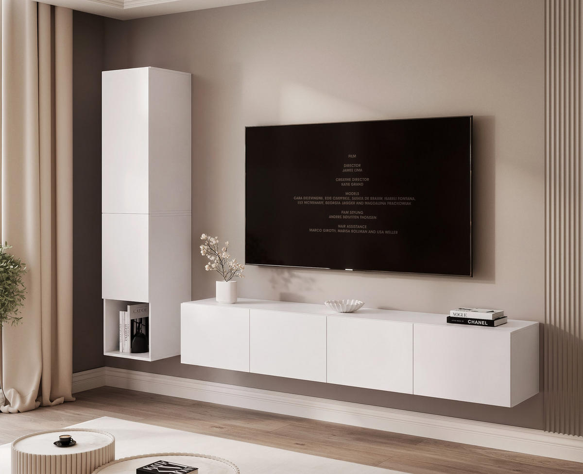 WOHNWAND ANGEL LINE I 2-teilig, mit LED-Beleuchtung, Weiß matt - Weiß, Holzwerkstoff (240/180/40cm) - Idohome