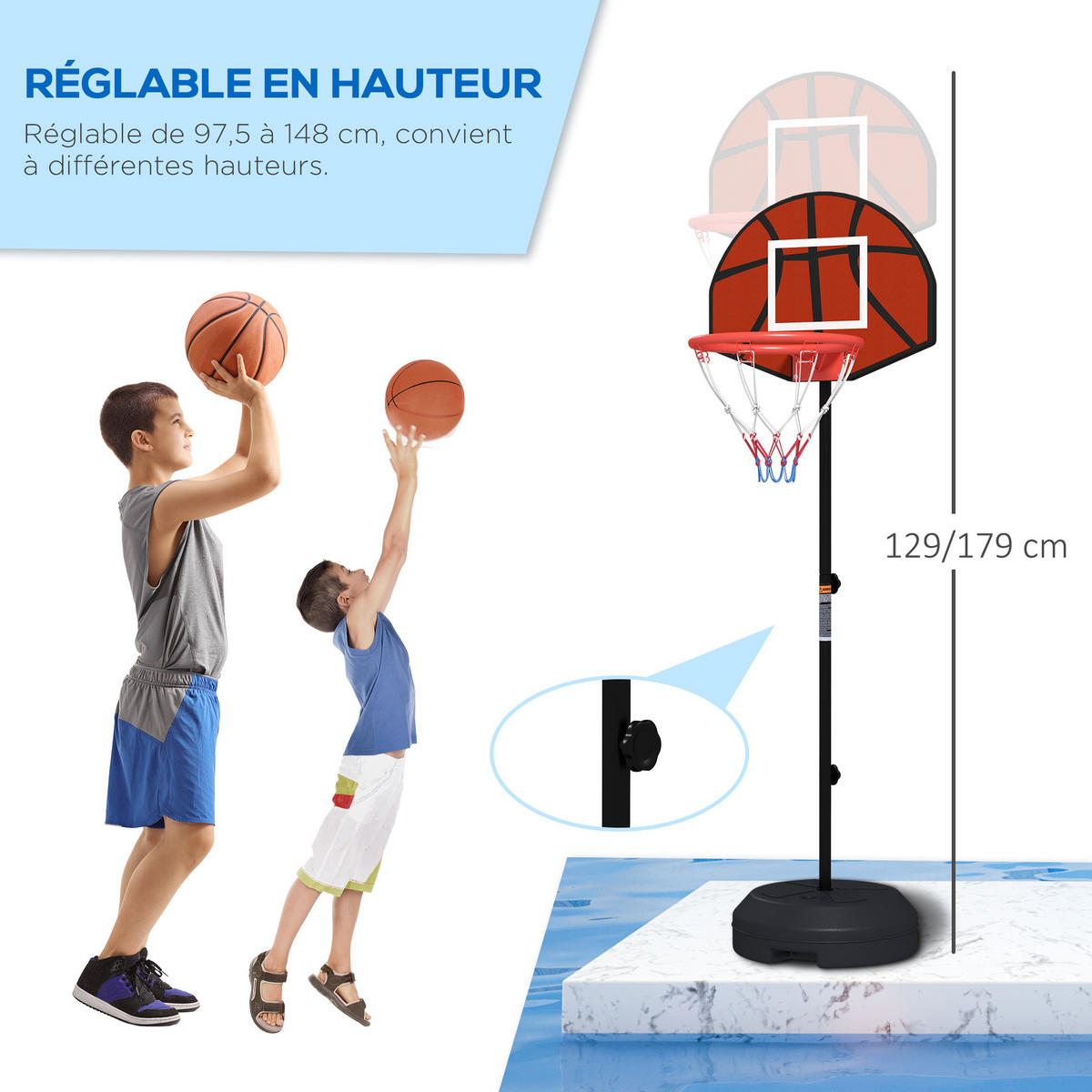 BASKETBALLKORB DE-18516 höhenverstellbar 129-179 cm - Schwarz, Metall (38/38cm) - ComfortXL