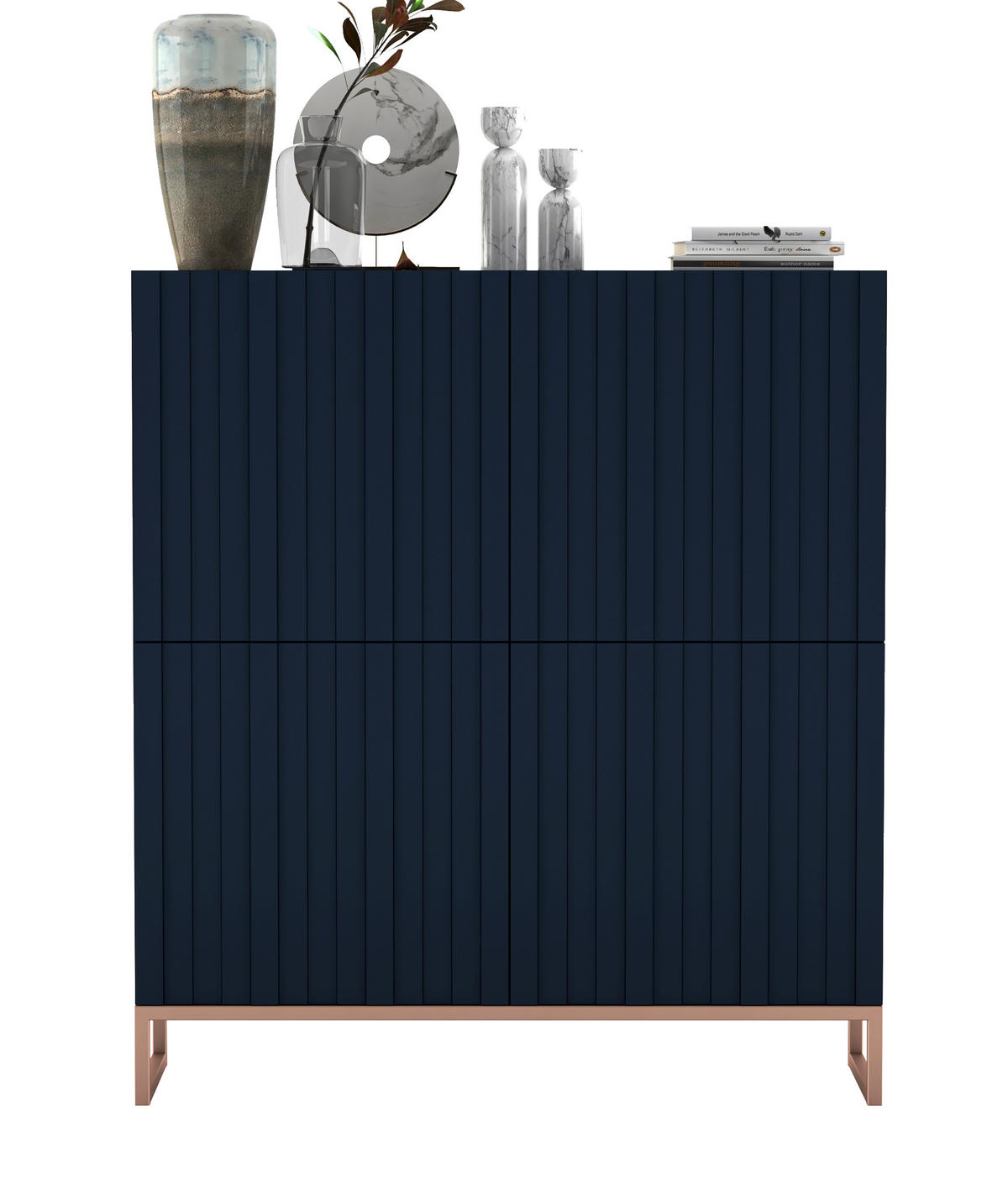 KOMMODE Elpis 4D Marineblau Matt Glamour 112 cm - Blau/Kupferfarben, Holzwerkstoff/Metall (112/126/36.5cm) - Meble Lindner