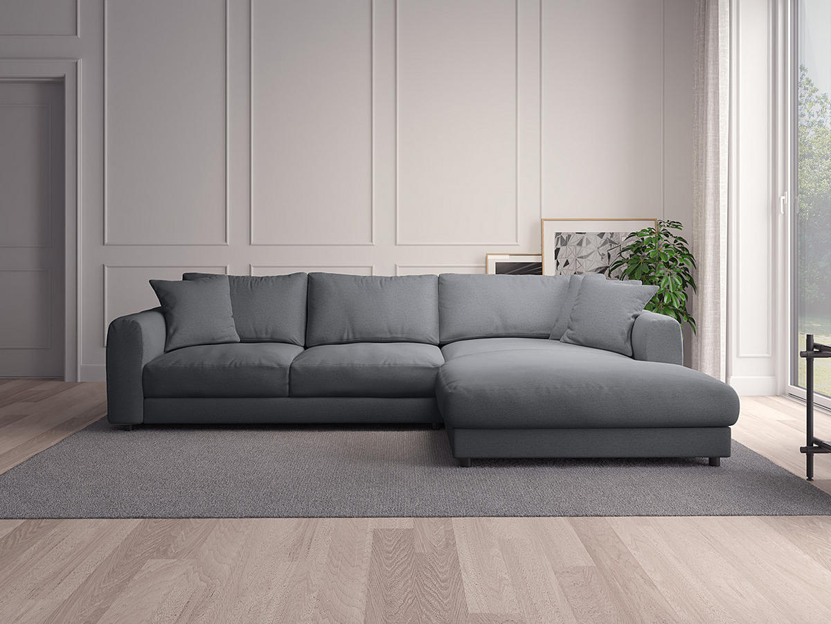 ECKSOFA mit Longchair - Schwarz/Grau, Kunststoff/Textil (286/183cm) - home24