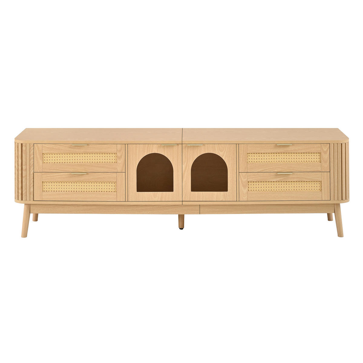 TV-ELEMENT mit Glasfront, App-LED-Beleuchtung und Massivholzfüßen - Eichefarben, Holzwerkstoff (40/50/180cm) - Korfee
