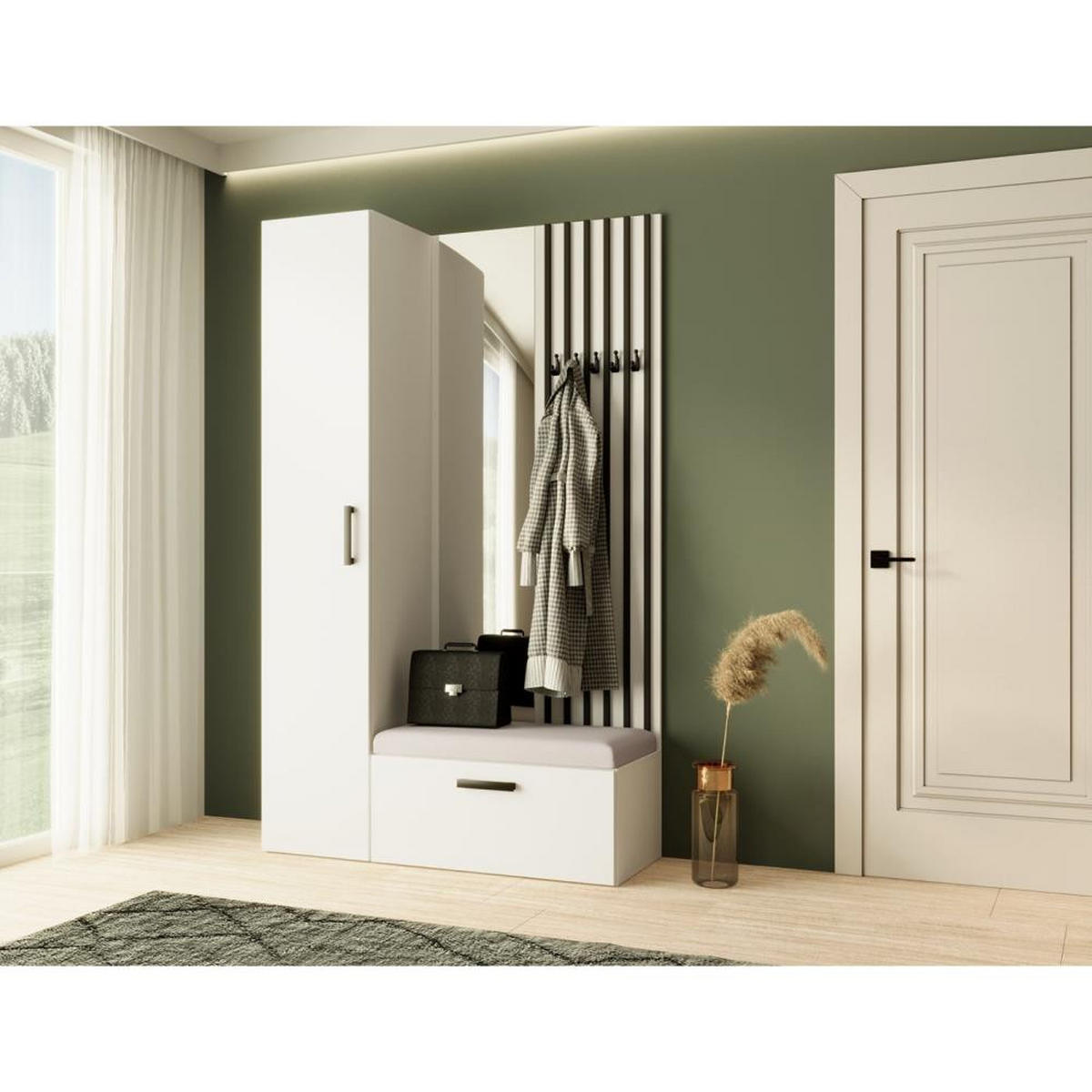 GARDEROBE Margaret II 121/203/43 mit Lamellen und Hochschrank - Schwarz/Weiß, Holzwerkstoff/Kunststoff (121/203/43cm) - Beautysofa
