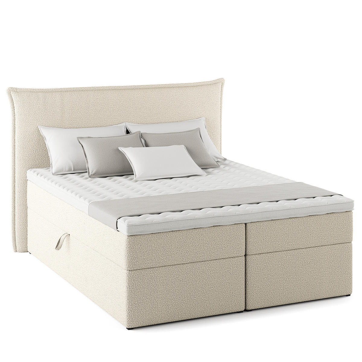 BOXBETT mit Stauraum - Bouclé - Creme, Holzwerkstoff/Textil (160/200cm) - home24