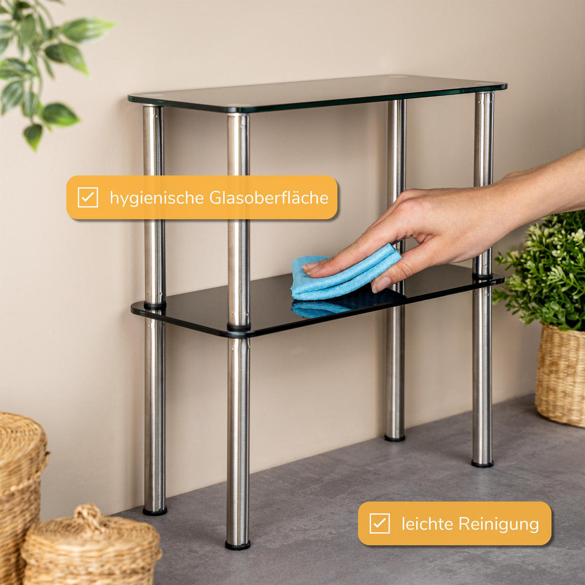 GLAS-KÜCHENREGAL schwarz - Schwarz, Glas (32/33/14cm) - bremermann