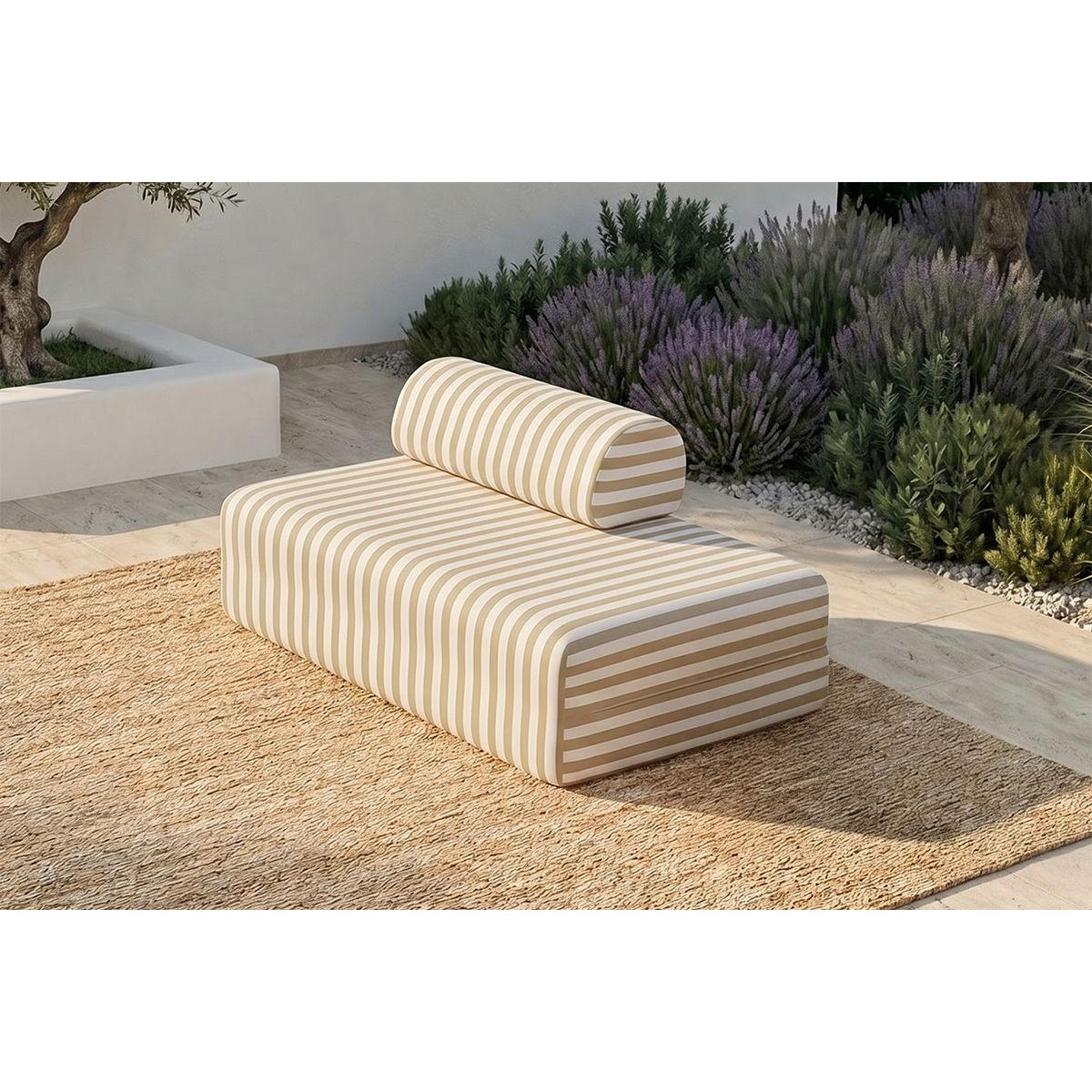 ZWEISITZER-GARTENSOFA mit Streifen, weiß und beige - Beige, Textil (95/70.5/148cm)
