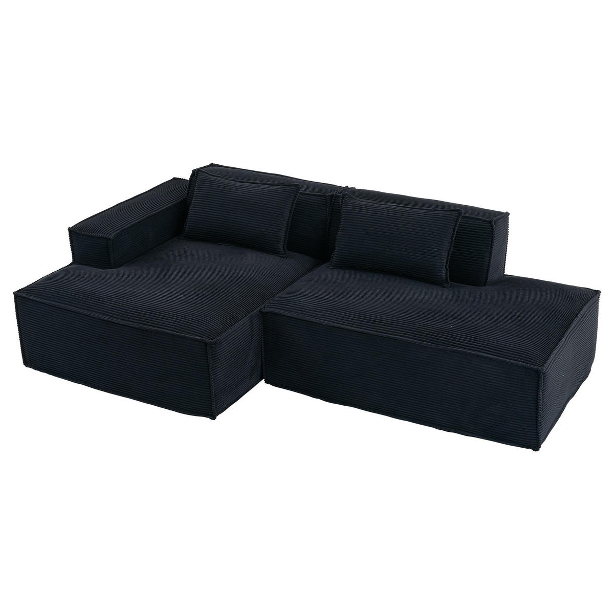 ECKSCHLAFSOFA L-/U-/2-er Sofa mit Schlaffunktion,Modulsofa,Cord,Schwarz - Schwarz, Textil (129/233cm) - LVHOM