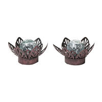 DEKORATIVE Wasserlilie - batteriebetrieben mit Timer aus Metall für Garten und Teich, 2er-Set - Braun, Metall (16.5/16.5/8cm) - Northpoint