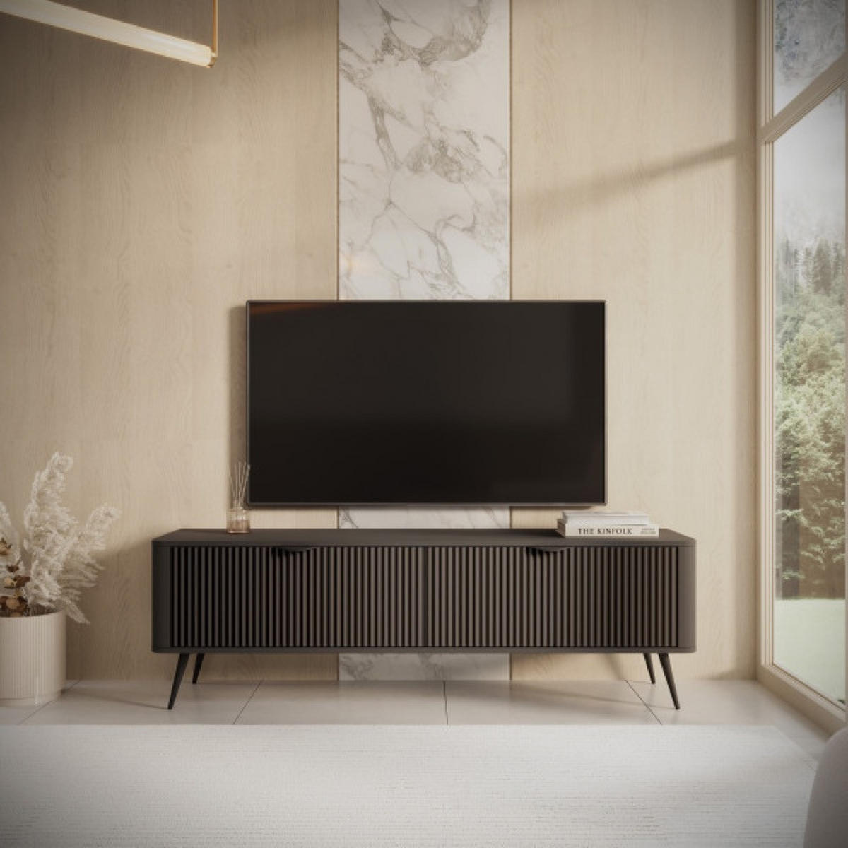 SCHRANK Schwarz LENA Gerillt 163 cm - Schwarz, Holzwerkstoff (163/51/38cm) - Sepro Meble