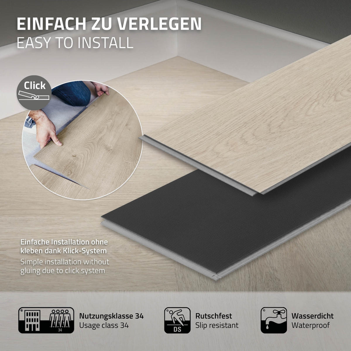 VINYLBODEN Click 1,56m²/20 Dielen Fischgrät Eiche Hell - Braun, Kunststoff (61.5/12.8/0.42cm) - ML-DESIGN