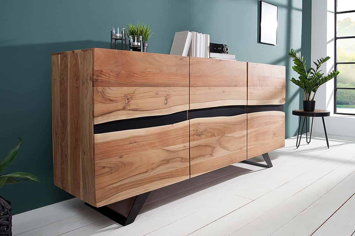 SIDEBOARD AMAZONAS Akazie Natur 150cm - Schwarz/Braun, Holz/Metall (150/85/43cm) - riess-ambiente