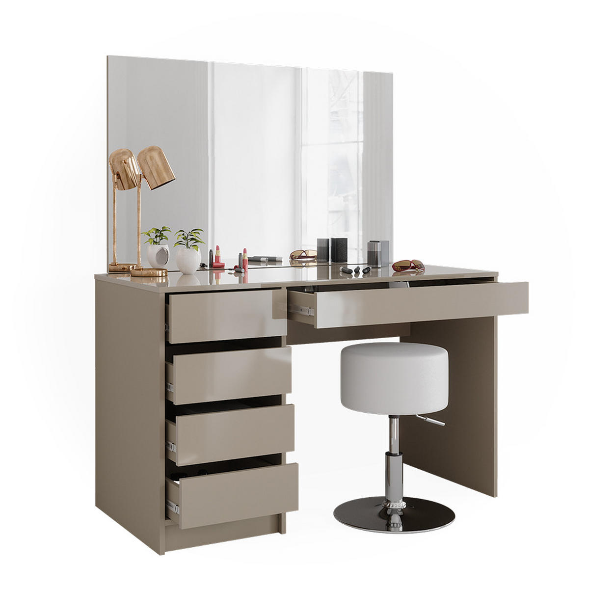 SCHMINKTISCH-SET Sherry Greige 120 cm mit Hocker - Greige, Holzwerkstoff (120/75/55cm) - Vicco