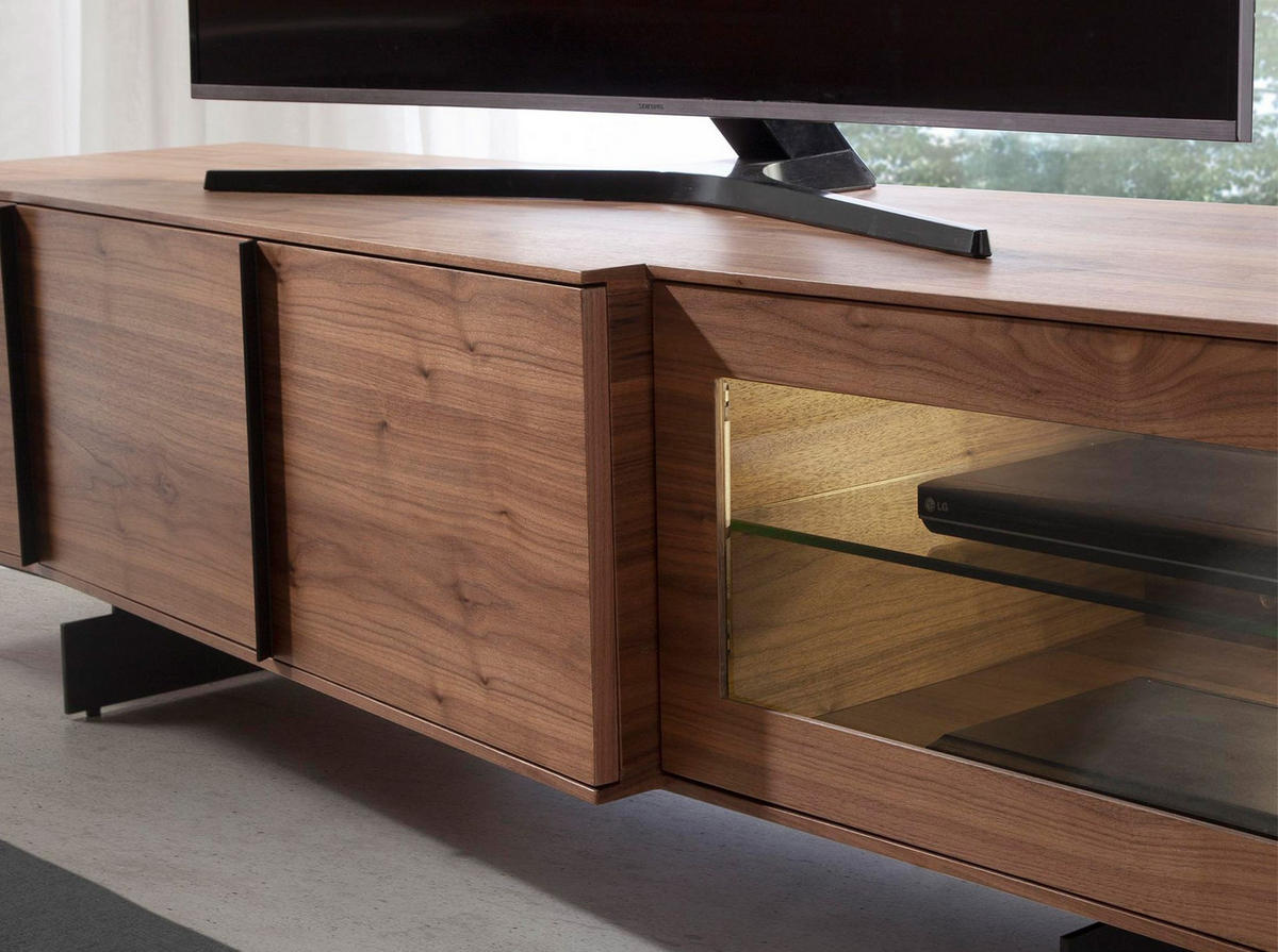 TV-ELEMENT TV-Schrank aus Nussbaum und schwarzem Stahl mit Innenbeleuchtung 200/55/48 cm - Walnussfarben/Schwarz, Holz (200/48/55cm) - ANGEL CERDA