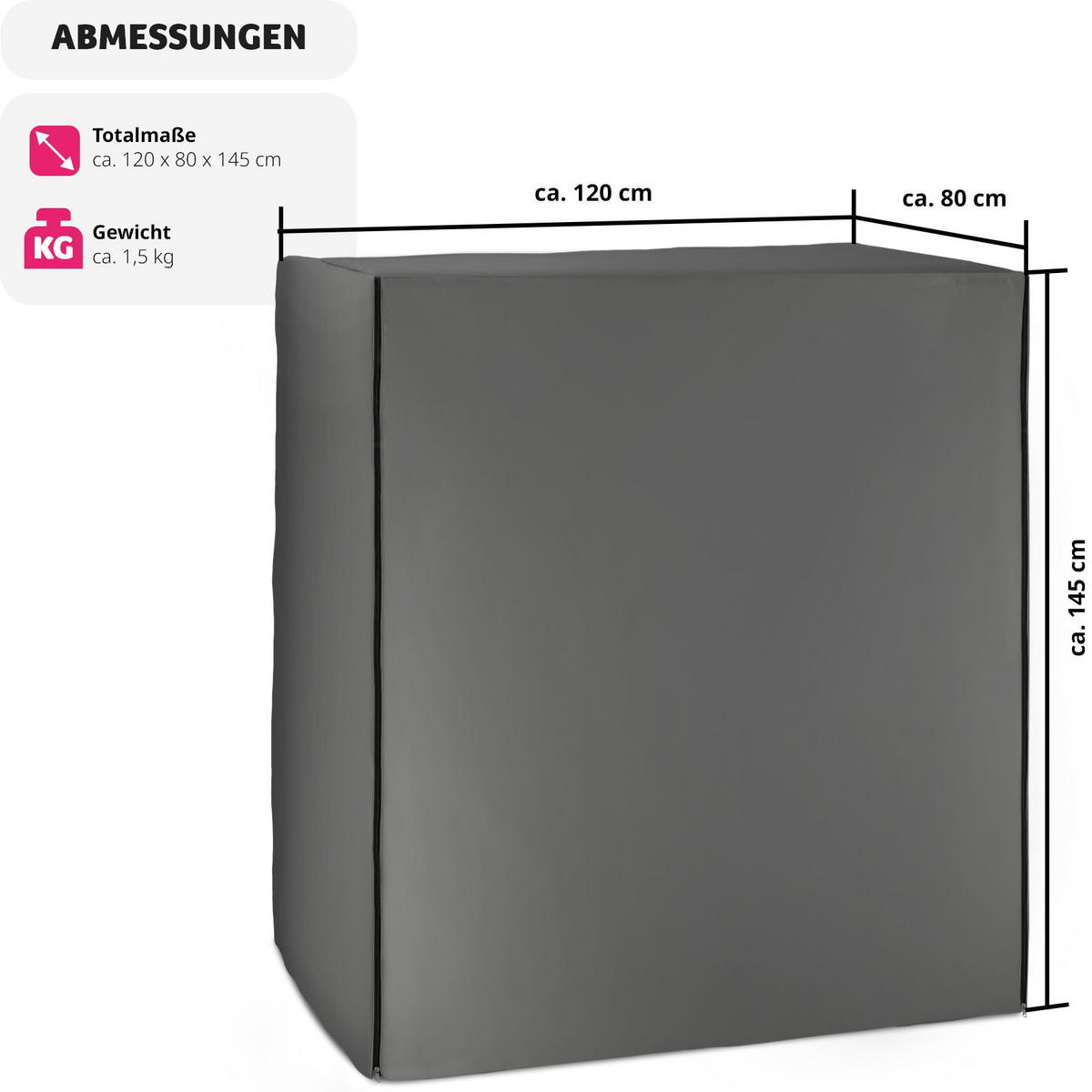SCHUTZHÜLLE für Strandkorb, 120 x 80 x 145 cm,grau - Grau, Kunststoff (80/145/120cm) - tectake