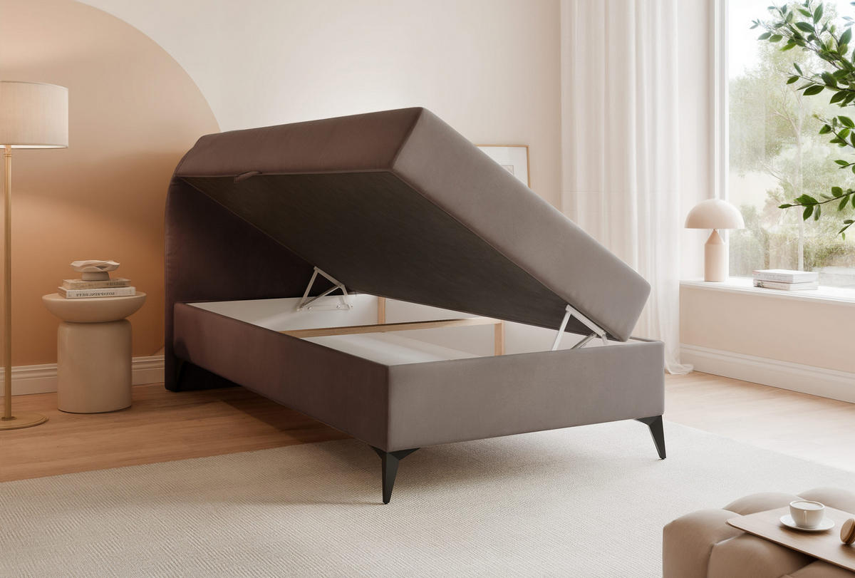 BOXBETT NOELIA 100/200 cm Öffnung links, mit Matratze, Braun - Braun, Holzwerkstoff/Textil (100/200cm) - Idohome