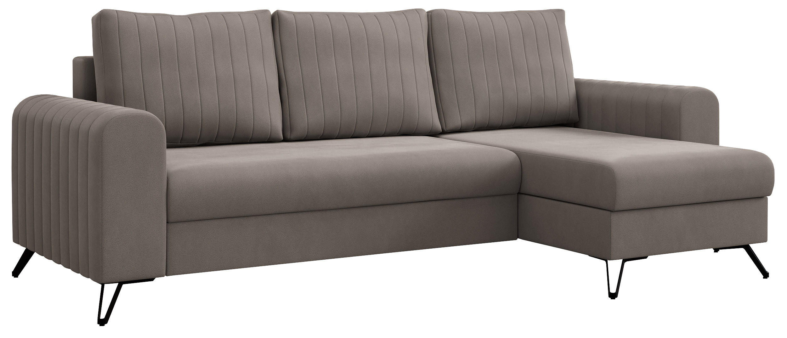 ECKSOFA Axel Samt Hellbraun - Hellbraun/Schwarz, Textil/Metall (242/140cm) - MKS