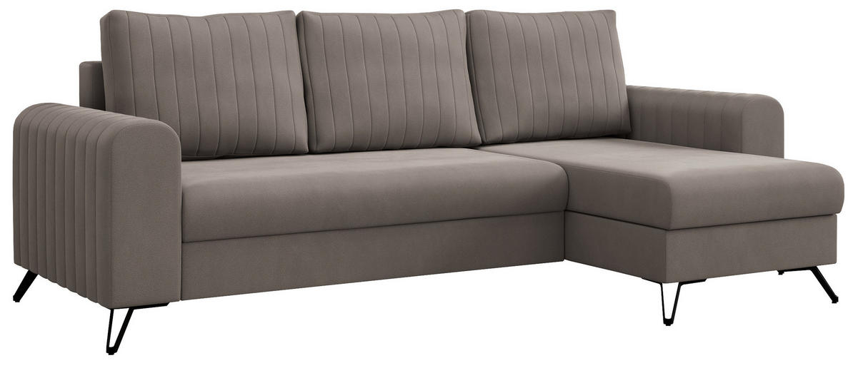 ECKSOFA Axel Samt Hellbraun - Hellbraun/Schwarz, Textil/Metall (242/140cm) - MKS