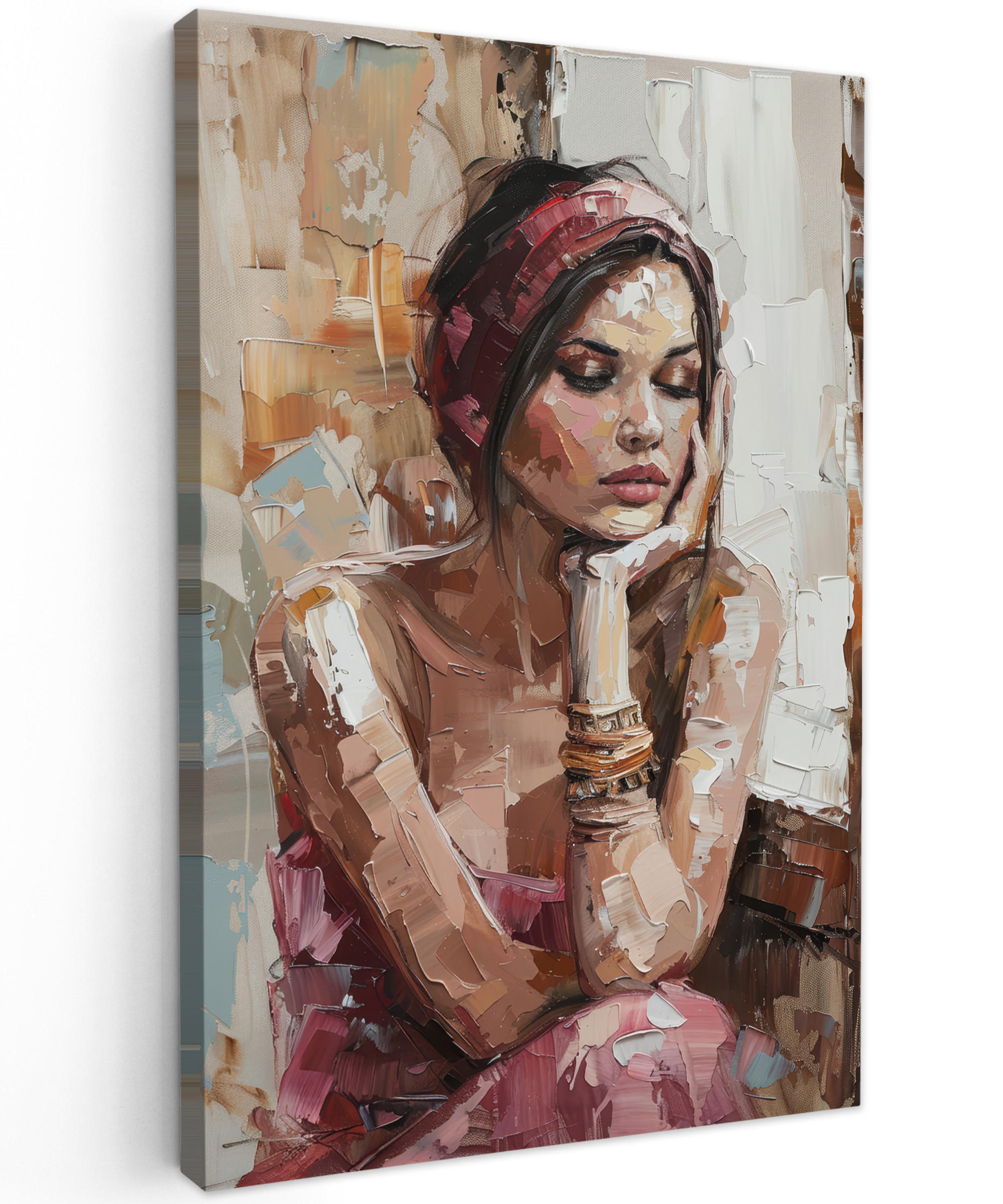LEINWANDBILD Frau - Lackierung - Porträt - Modern 60x90 cm - Altrosa, Textil (60/90cm) - MuchoWow