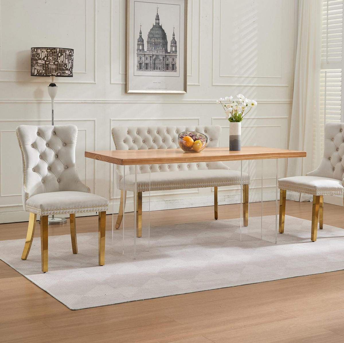 SITZBANK 2-Sitzer Samt Beige mit goldfarbenen Edelstahlbeinen - Beige, Metall (116/89.5/58.1cm) - Meubliv