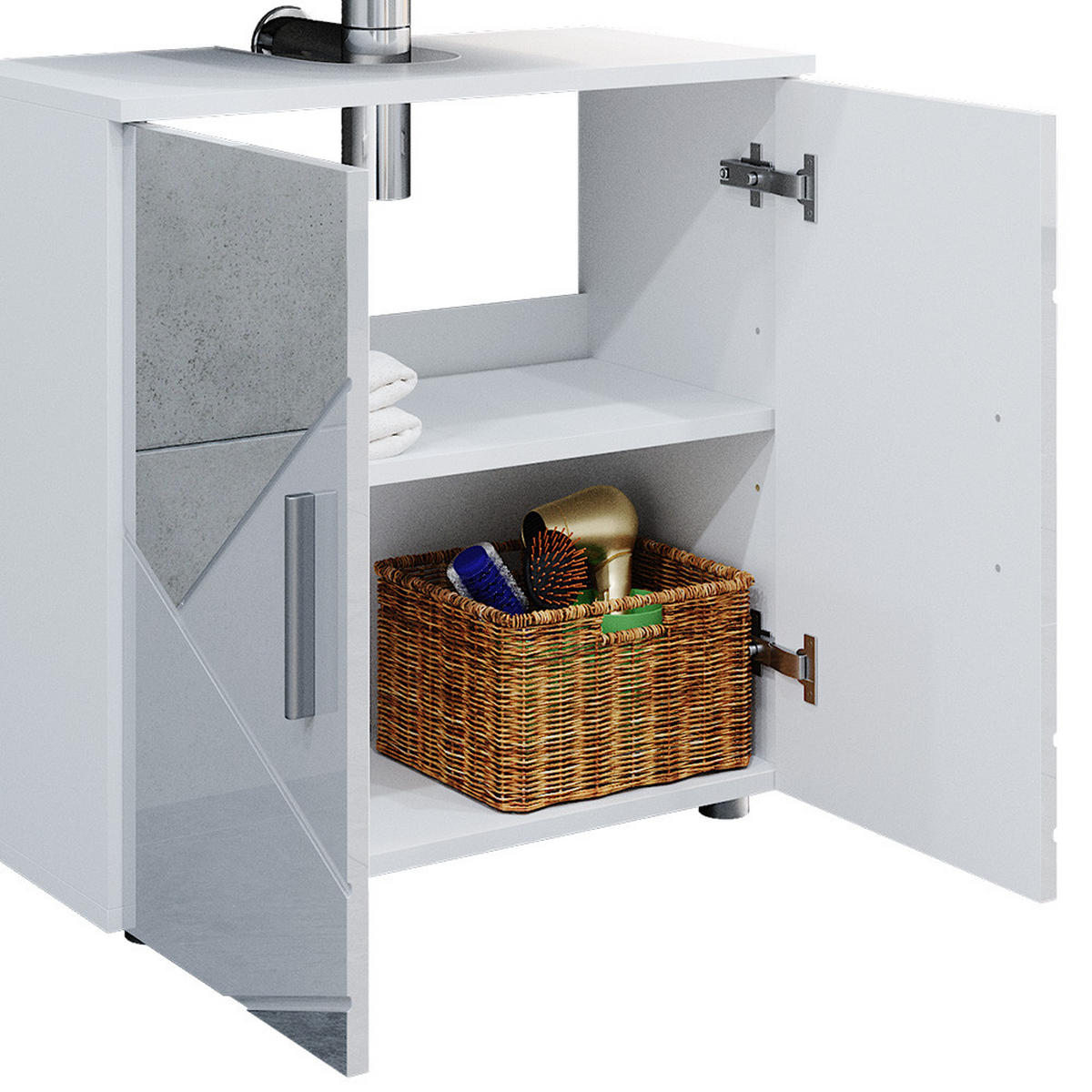 BADMÖBEL-SET Irma Weiß 2 Teile, Unterschrank 60 cm - Weiß Hochglanz/Weiß, Holzwerkstoff (80/58.6/41cm) - Vicco
