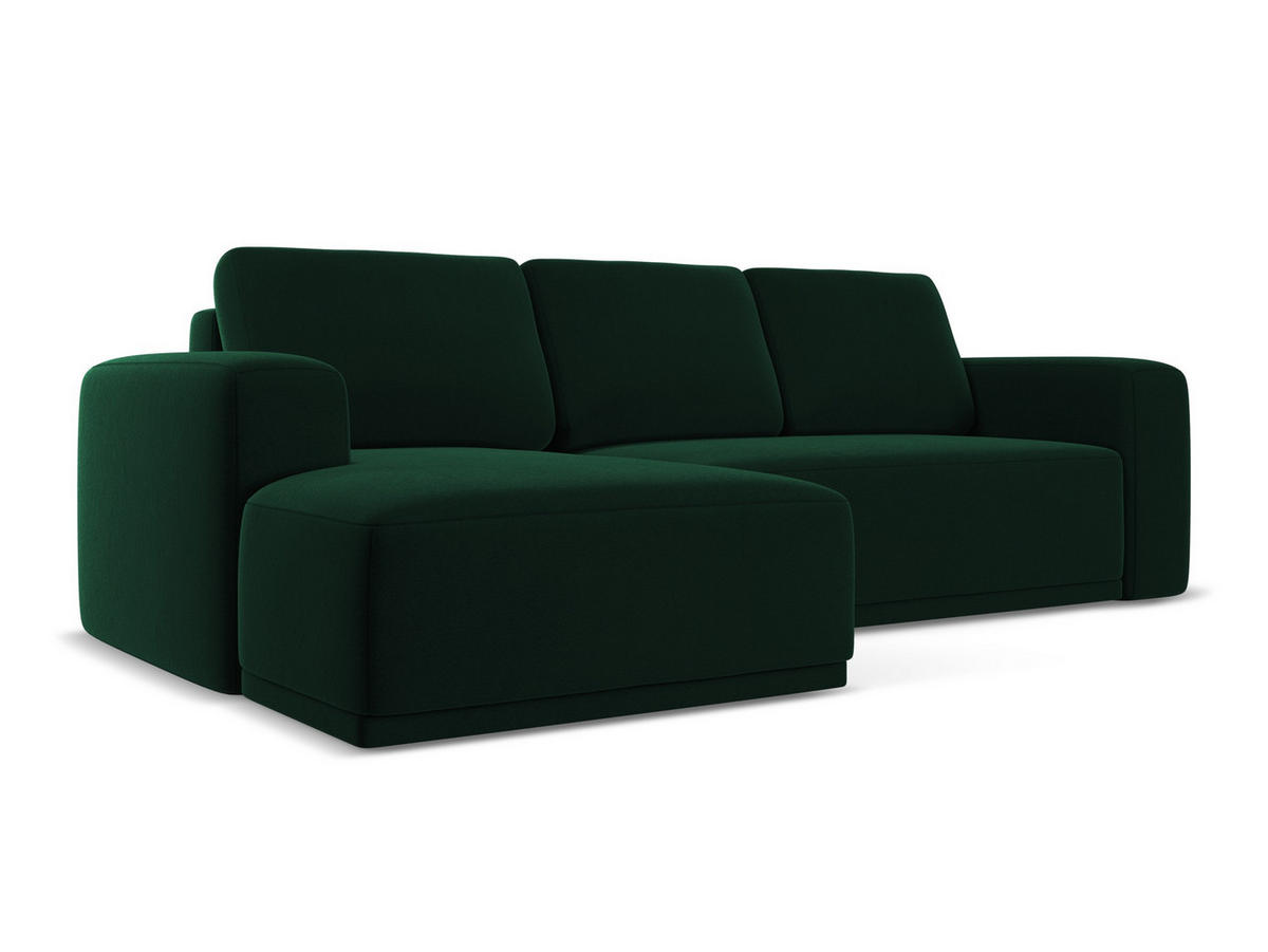 ECKSOFA mit Schlaffunktion Samt Stoff Grün - Dunkelgrün/Schwarz, Kunststoff/Textil (258/160cm) - Makamii