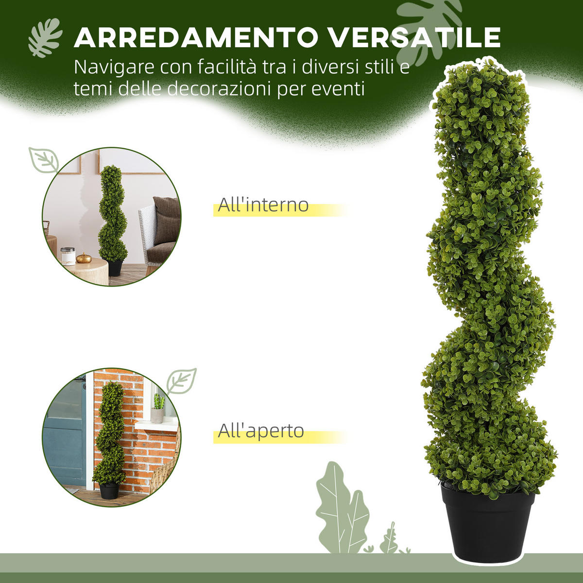 KUNSTPFLANZE, Künstlicher Spiral-Eukalyptus mit Topf, Höhe 90 cm, für drinnen & draußen, Grün - Multicolor, Kunststoff (90cm) - FORIOUS