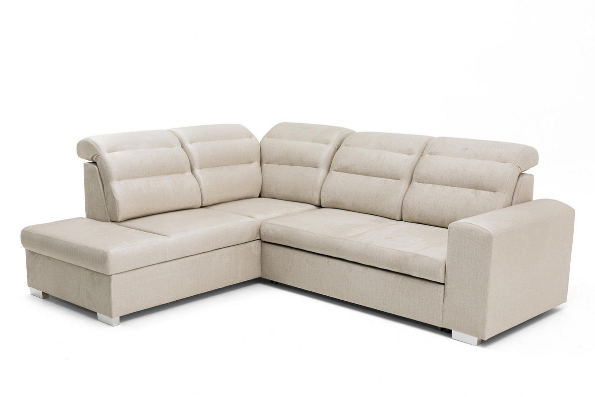 ECKSOFA CLOUD L Links mit Schlaffunktion 120x190 Velours Creme - Chromfarben/Creme, Holz/Kunststoff (202/260cm) - Muffo