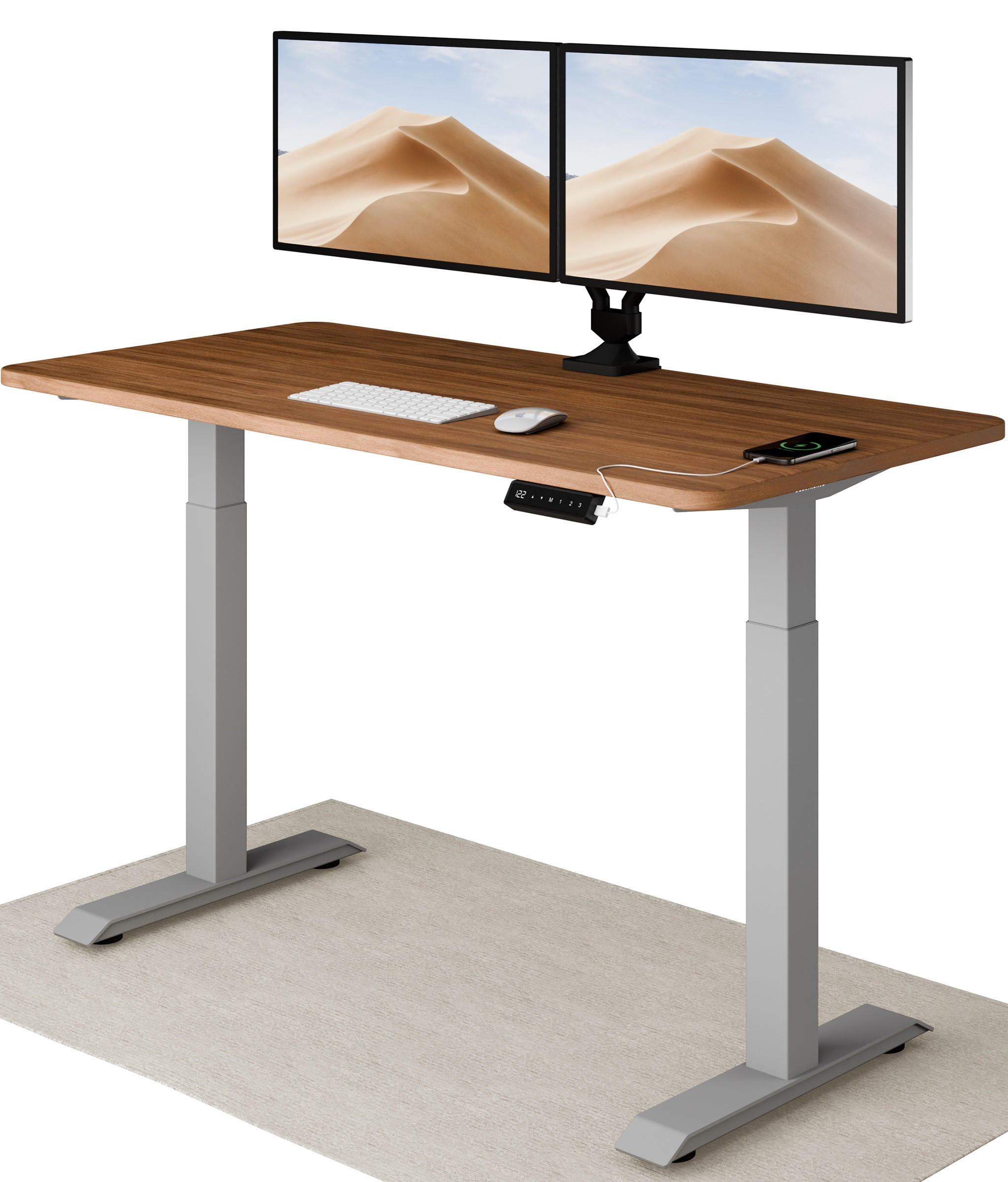 SCHREIBTISCH Elektrisch Höhenverstellbarer HomeOne 140x70cm Grau/Walnuss mit Memory-Funktion, Anti-Kollisions Technologie - Walnussfarben/Grau, Holzwerkstoff (70/140/72cm) - Desktronic