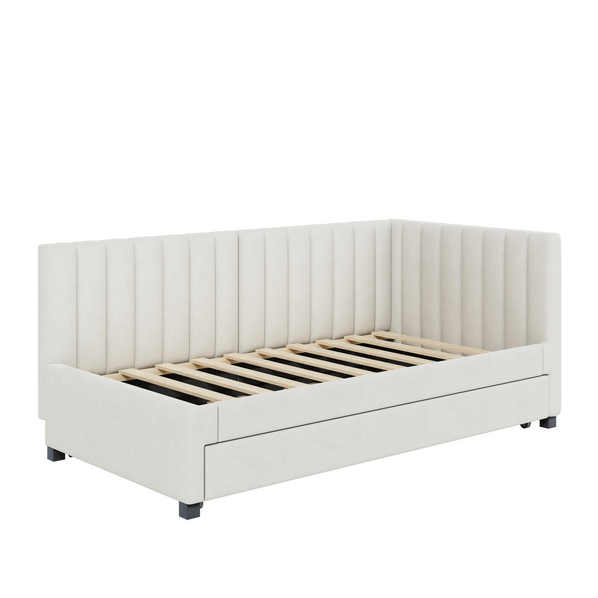 AUSZIEHBETT 90/200 cm aus Samt in Beige mit Lattenrost - Beige, Leder (90/200cm) - Flora Grace