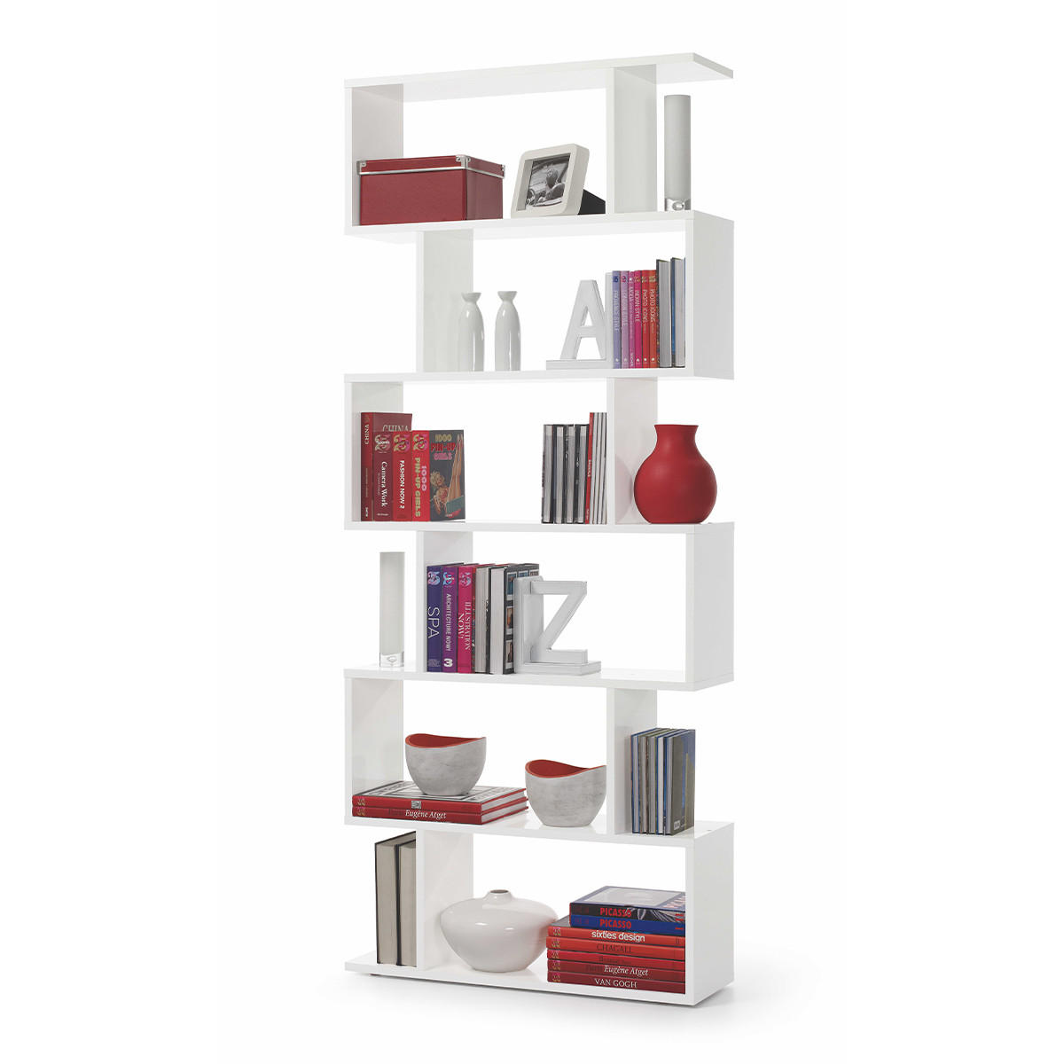 BÜCHERREGAL mit 6 Ebenen H192 cm - Athena - Weiß, Holzwerkstoff (24/192/80cm) - Calicosy