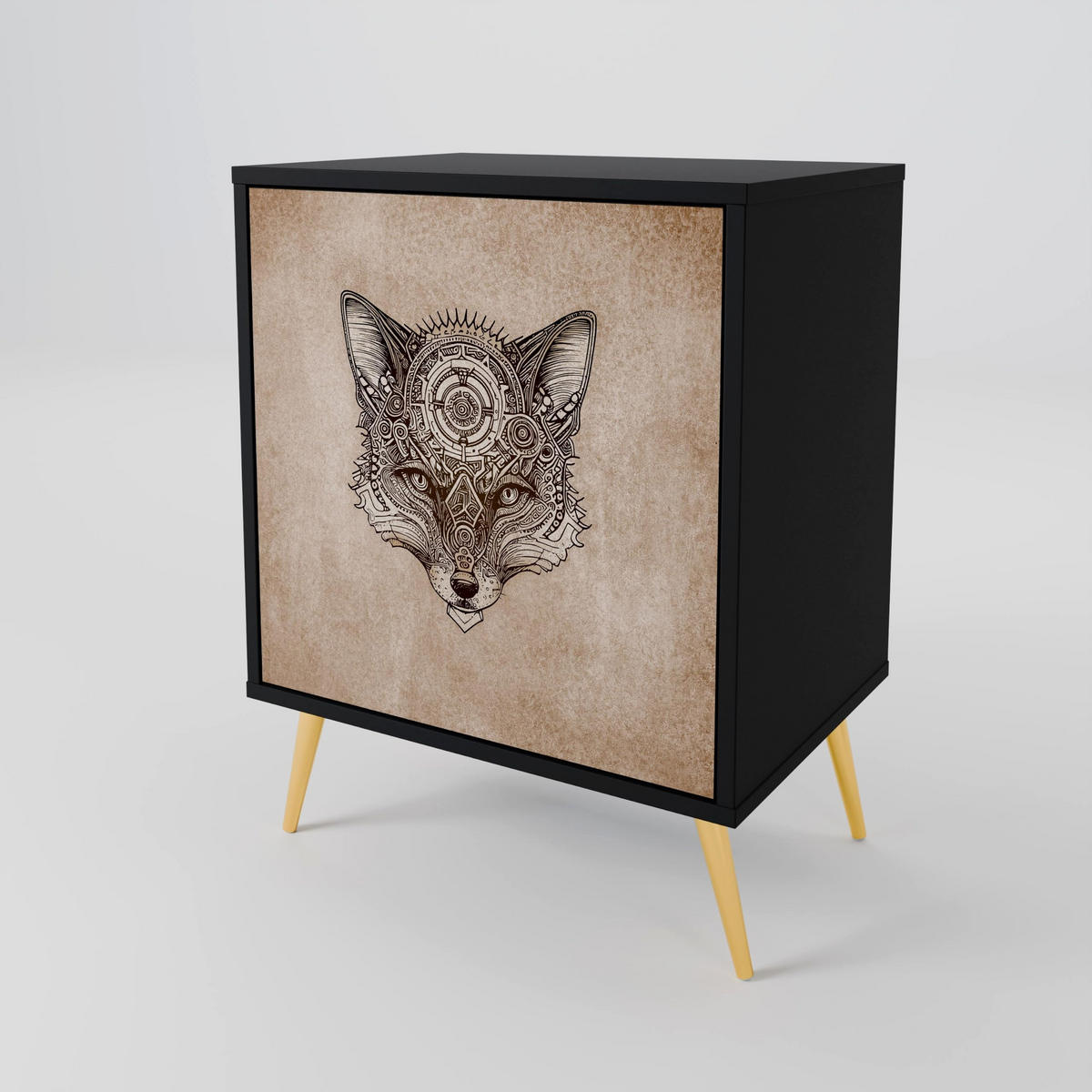 SIDEBOARD STEAMPUNK CLAN, Schwarz, 57,5x42x72,5 cm, Schwarze Metallfüße - Multicolor/Schwarz, Holzwerkstoff/Metall (57.5/72.5/42cm) - SpaceRebels