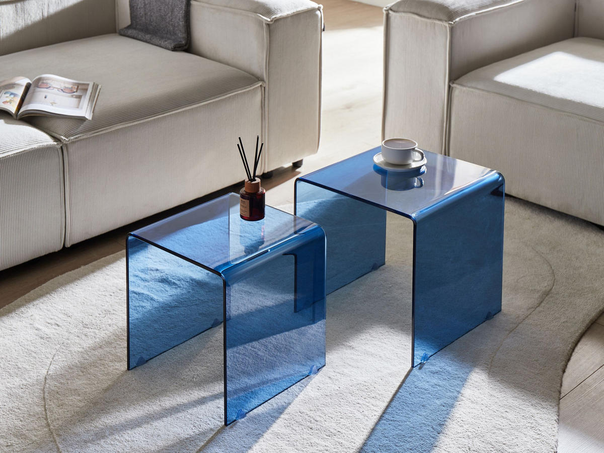 BEISTELLTISCH Blau Kendall - Blau, Glas (42/42/39cm) - Beliani