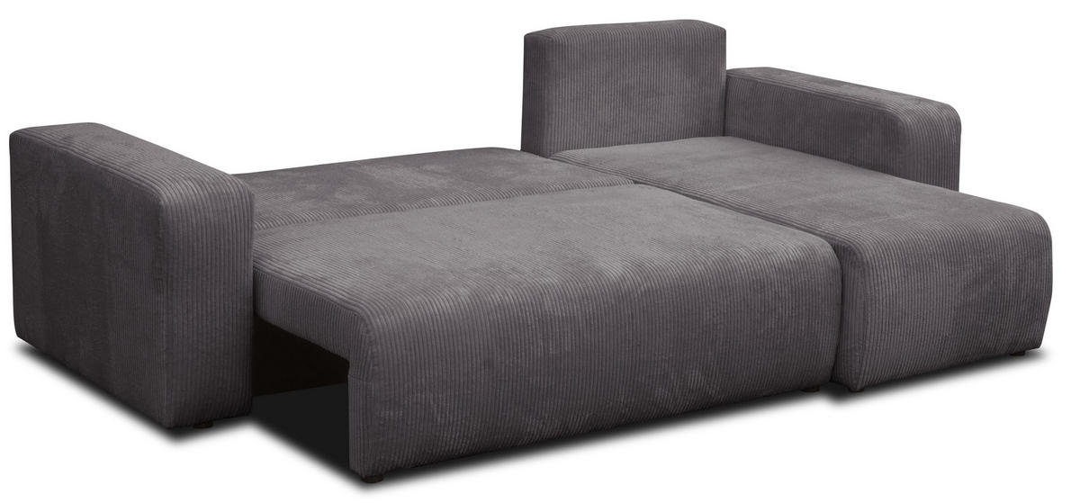 ECKSOFA LUNA mit Schlaffunktion und Bettkasten Cord-Stofff (Dunkelgrau) - Dunkelgrau, Textil (244/142cm) - VENASI MÖBEL