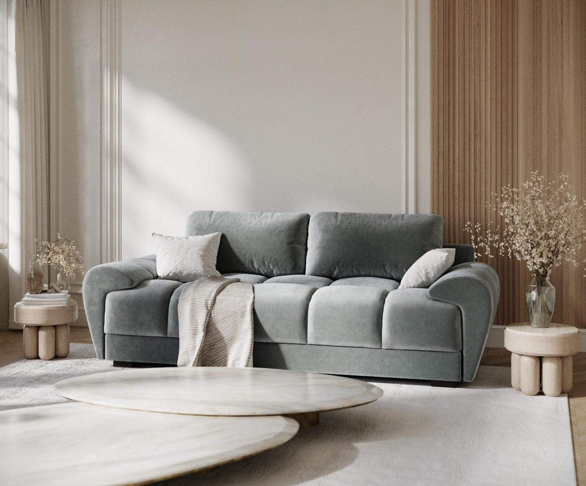 3-SITZER SOFA Peebles Dunkelgrau Samtstoff - Schwarz/Grau, Holz/Holzwerkstoff (244/90/101cm) - Maison de Reve