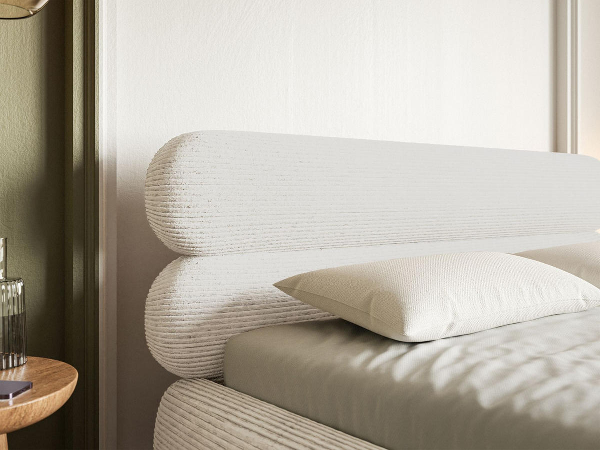 POLSTERBETT Roule Cord Creme 180x200 cm - Creme/Schwarz, Textil/Metall (180/200cm) - Selsey