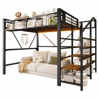 HOCHBETT 140/200 cm aus Metall und MDF mit LED-Lichtleiste, Schwarz - Schwarz, Holzwerkstoff (140/200cm) - OKMYHOME