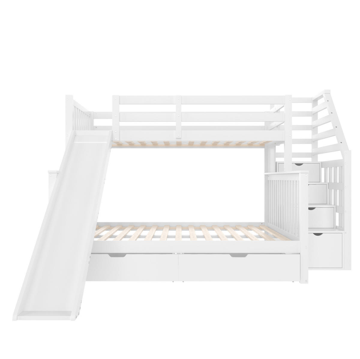 ETAGENBETT aus Kiefernholz 90x200/140x200 cm Antikweiß mit Rutsche, Schubladen und Stauraum - Weiß, Holzwerkstoff (90/200cm) - IVMEU