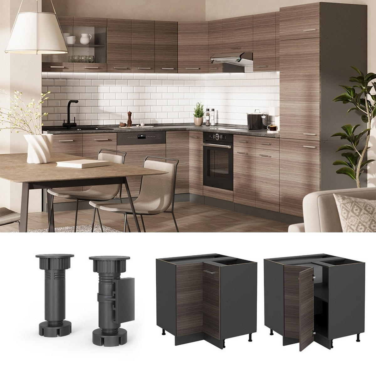 ECKUNTERSCHRANK R-Line Edelgrau 75.6 cm AP Marmor - Anthrazit/Grau, Holzwerkstoff (75.6/81.6/60cm) - Vicco